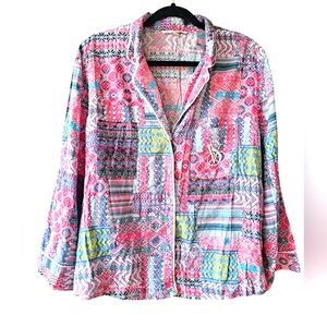 Victoria's Secret Festive Christmas Button up Pj Top Lightweight Colorful & Soft